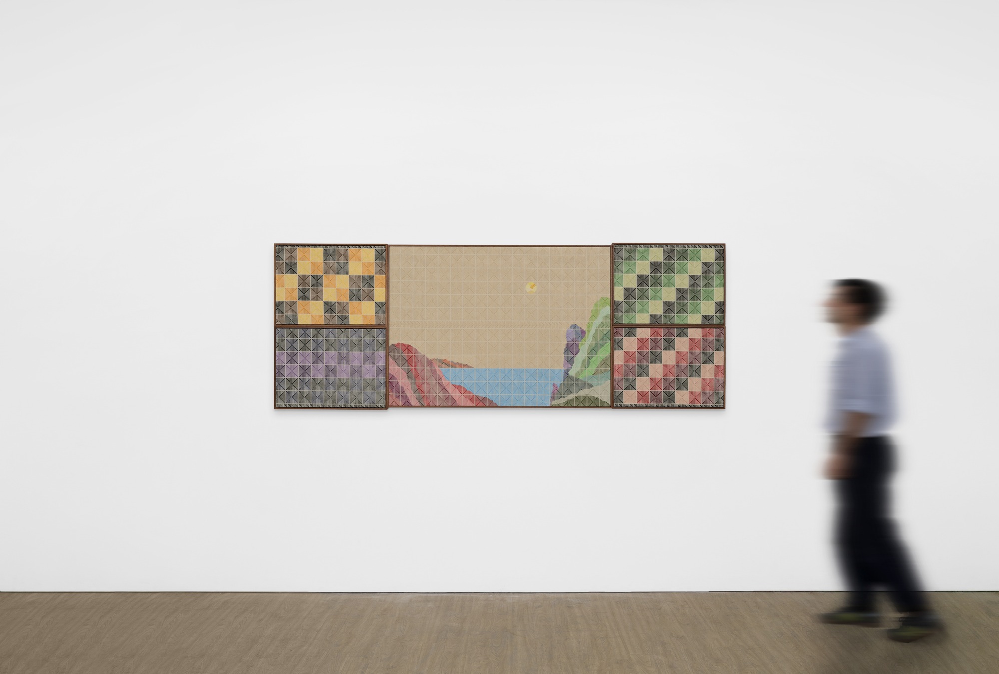 Jordan Nassar, They Build Homes with Clouds, 2026, in a second configuration. Hand-embroidered cotton on cotton, variable dimensions. Image courtesy of the artist and The Third Line, Dubai.