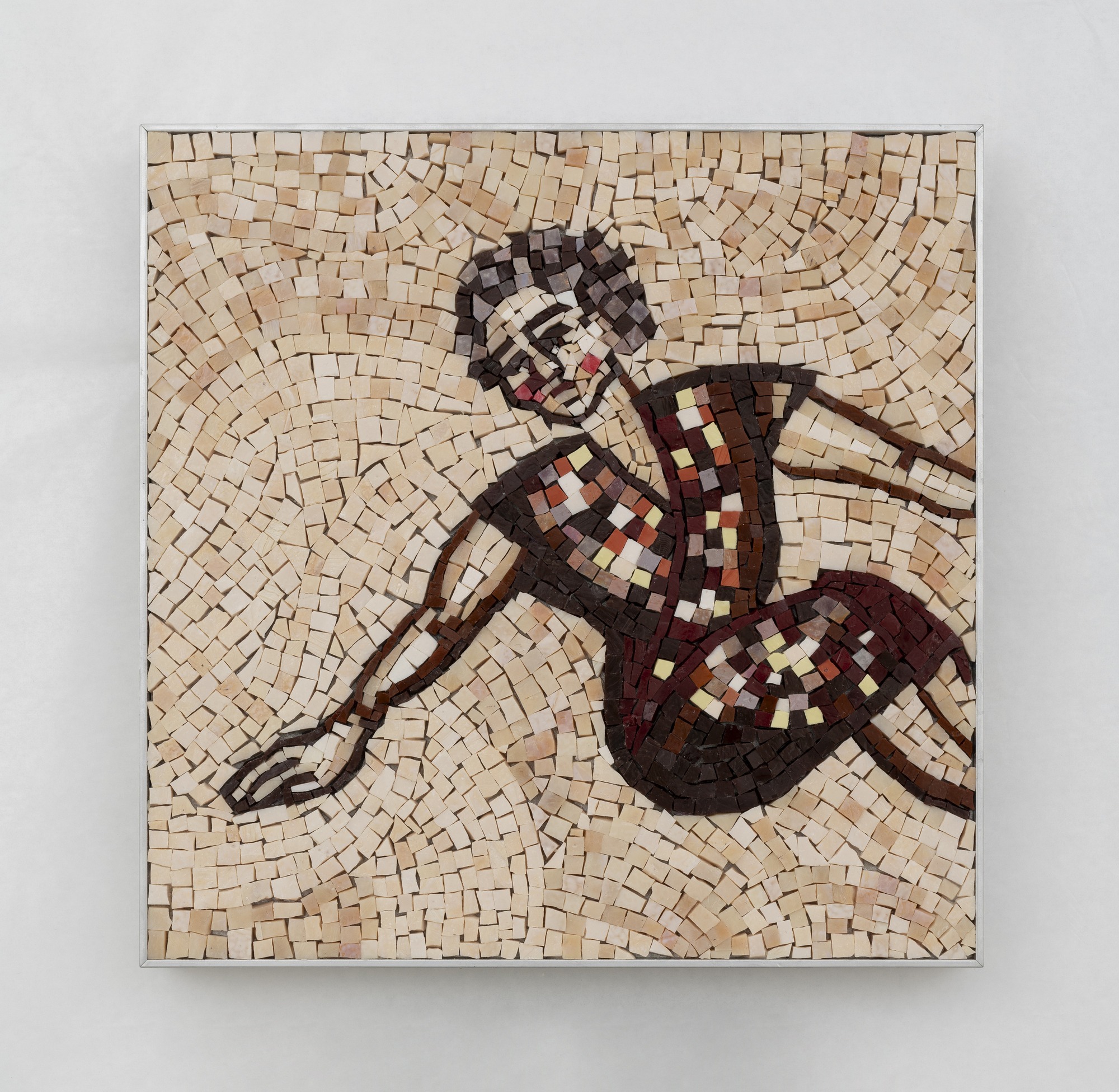 Jordan Nassar, Jabalia (Figure), 2026. Smalti tile mosaic on aluminium, 31.5 x 31.5 x 4 cm. Image courtesy of the artist and The Third Line, Dubai.