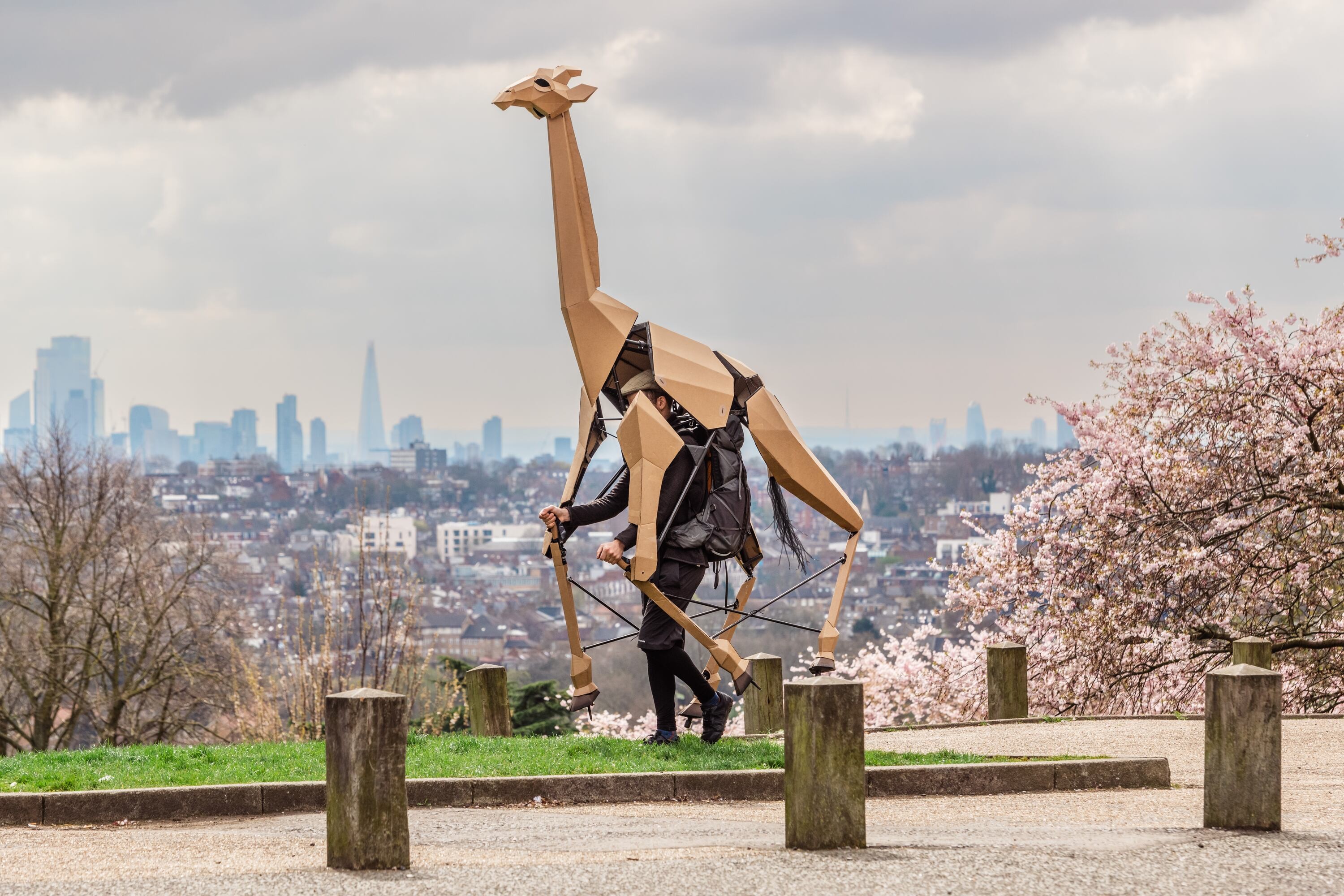 Sebastian Mayer's life-size giraffe puppet from Zarafa. Image courtesy of Sharjah Art Foundation.
