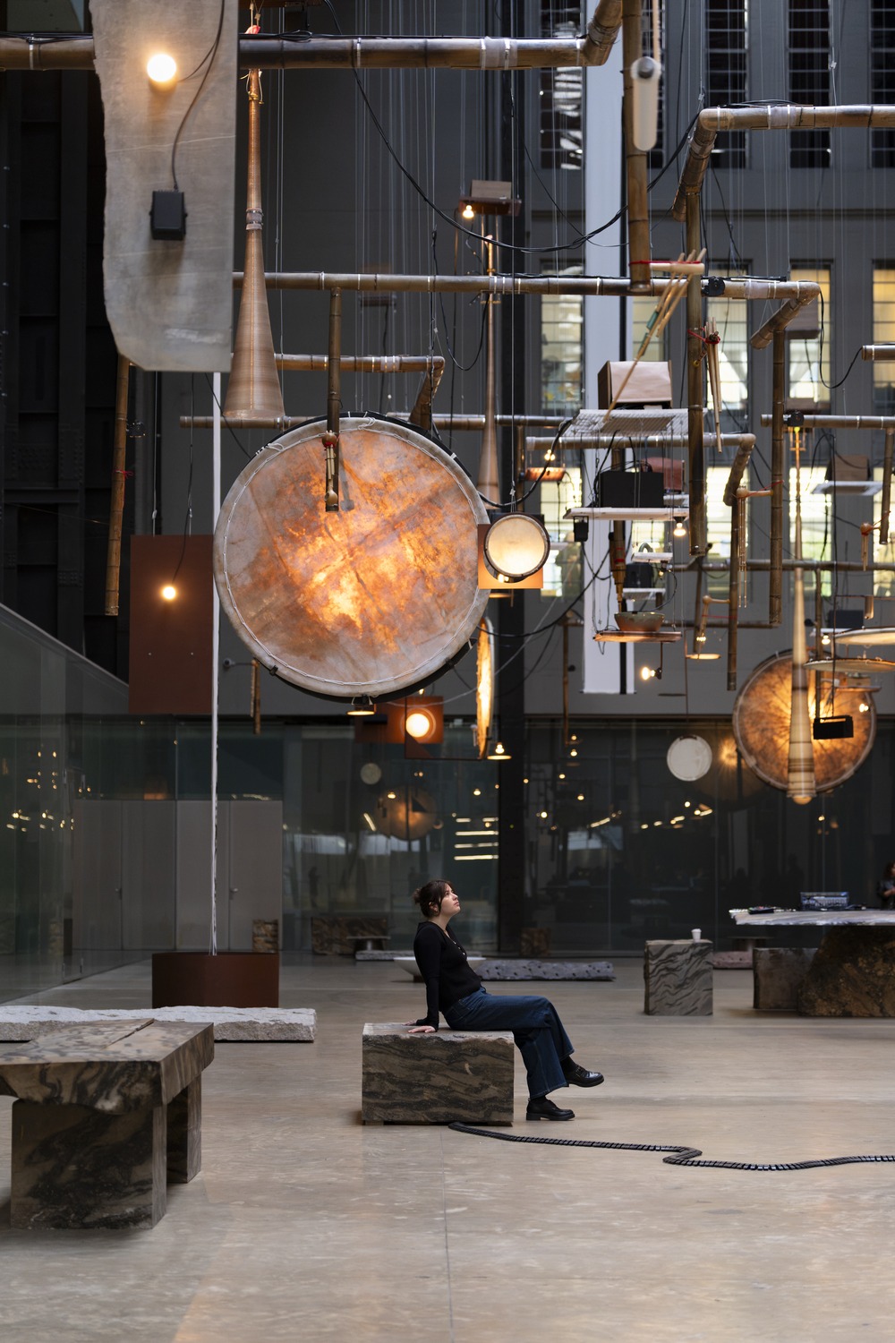 Hyundai Commission: Tarek Atoui: Hold, installation view, Tate Modern, 2026. Photo © Tate (Kathleen Arundell). Image courtesy of Tate.