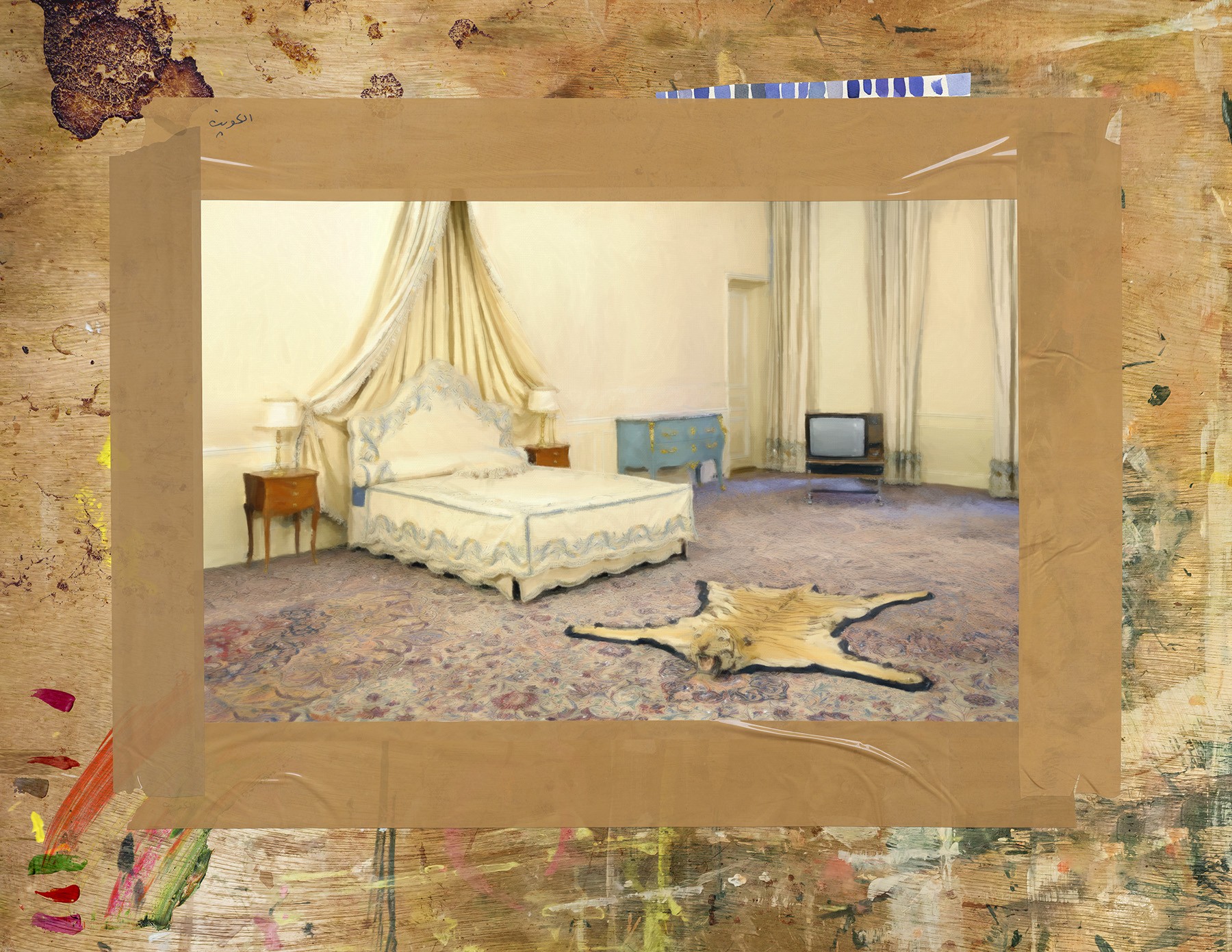 Walid Raad, Far from quieting_Kuwait, 1969 to 2026, archival inkjet print and mixed media on wood, 44 x 56 cm. © Walid Raad. Courtesy Paula Cooper Gallery.
